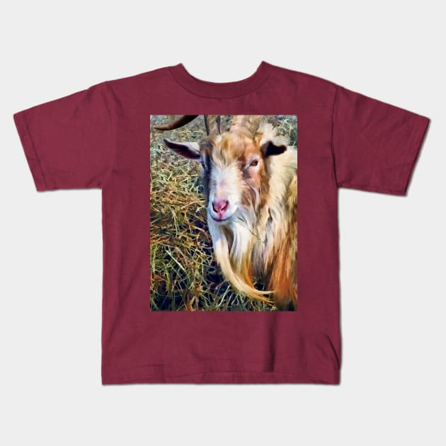 Goats - Billy Goat Closeup Kids T-Shirt by SusanSavad